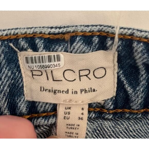 Pilcro Anthropologie Denim Midi Skirt Size 4 Boho Patchwork Raw Hem - Picture 5 of 7